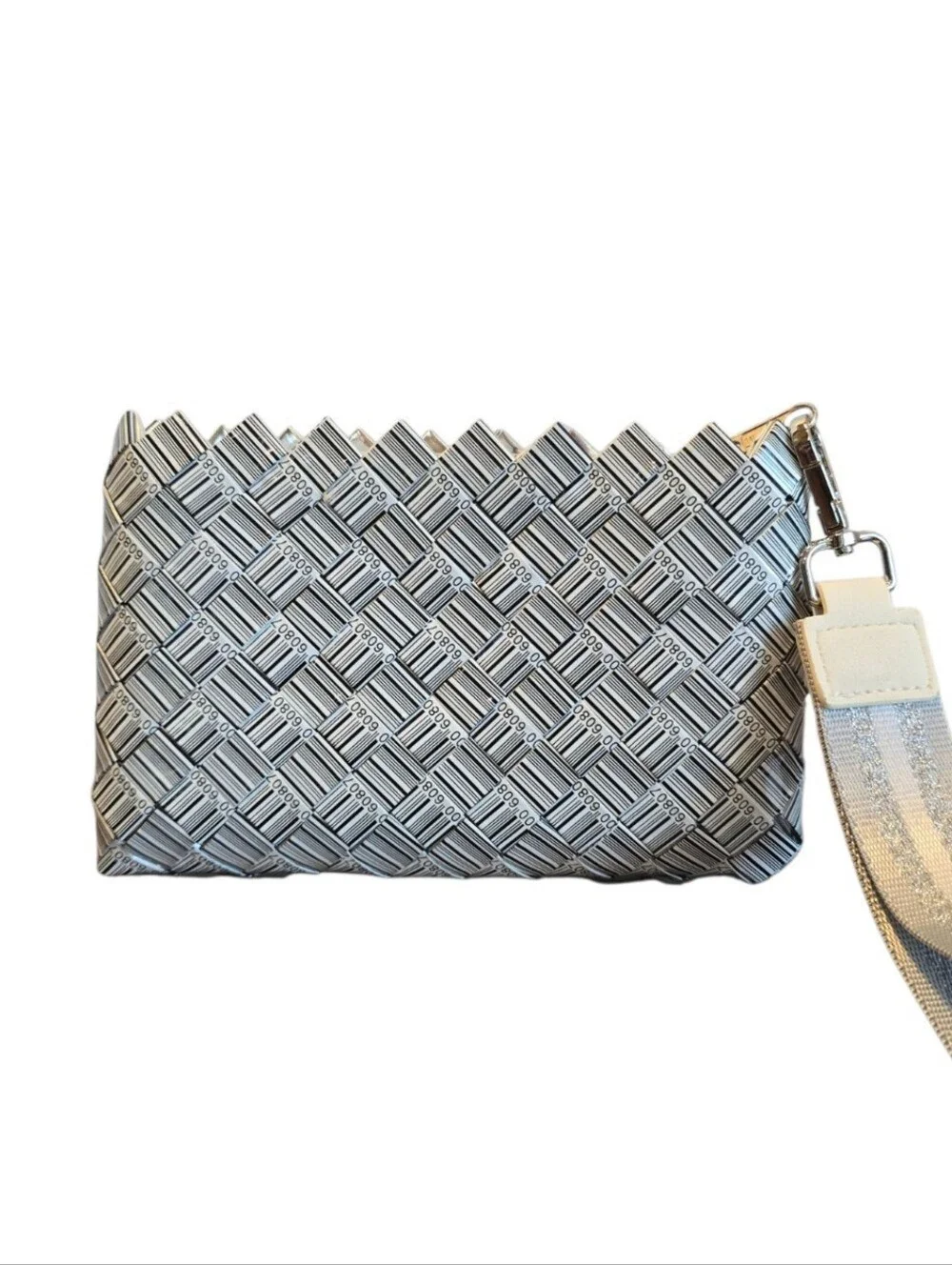 Nahui Ollin Barcode Candy Wrapper Black White Wristlet